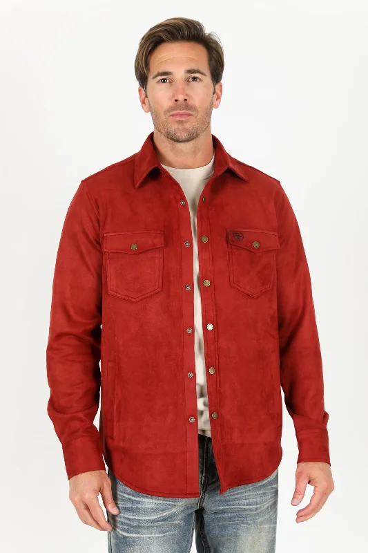 Men's Faux Suede Overshirt - Red Hip Men's Urban