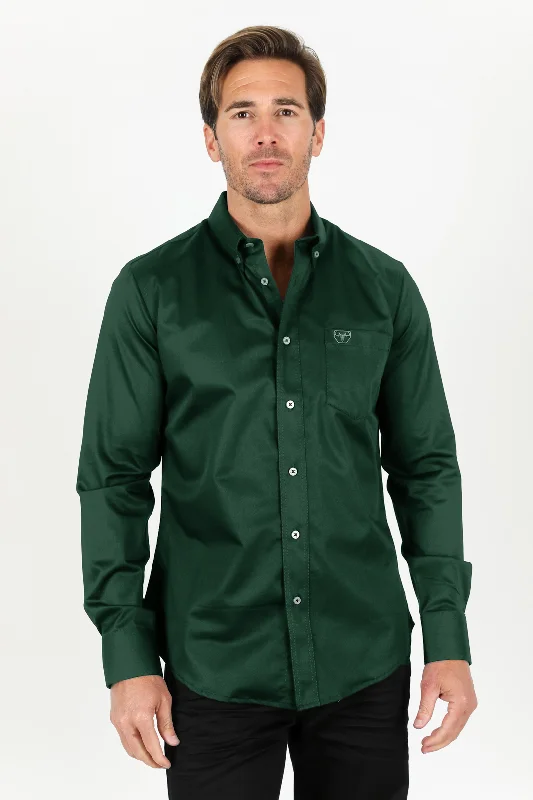 Men’s Single Pocket Logo Modern Fit Stretch Dress Shirt - Green Masculine Men's 