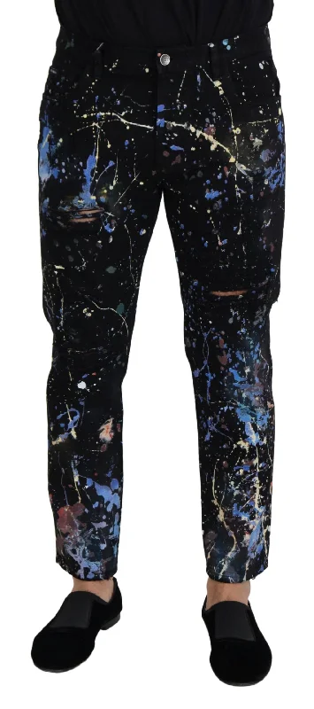 Dolce & Gabbana Exquisite Color Splash Print blue Men's Pants Modern Men's Tech