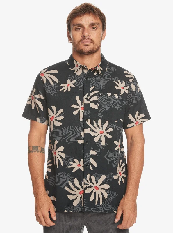 Trippy Floral Short Sleeve Shirt - Black Trippy Floral Dapper Men's 1920S