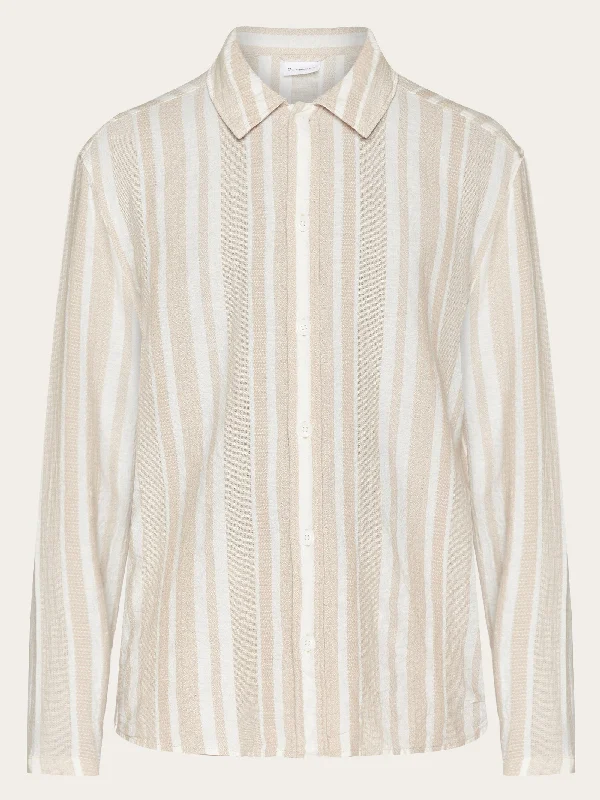 Loose jacquard woven striped shirt - GOTS/Vegan - Beige stripe Luxurious Men's High