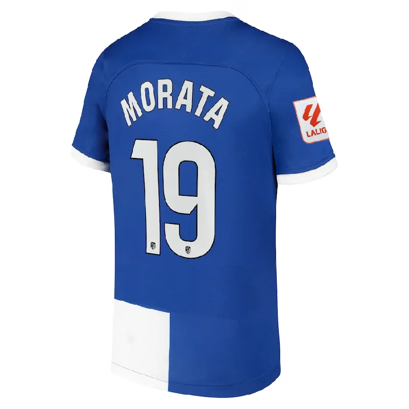 Nike Atletico Madrid Alvaro Morata Away Jersey w/ La Liga Patch 23/24 (Old Royal/White) Trendy Men's Oversized