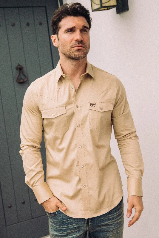 Men's Modern Fit Solid Beige Dress Shirt Sophisticated Men's 