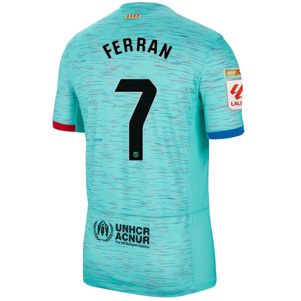 Nike Barcelona Ferran Torres Third Jersey w/ La Liga Champion Patches 23/24 (Light Aqua/Royal Blue) Trendy Men's Scandinavian