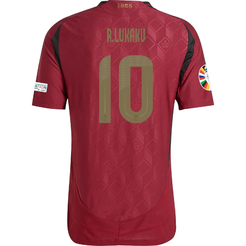 adidas Belgium Authentic Romelu Lukaku Home Jersey w/ Euro 2024 Patches 24/25 (Burgundy) Vintage Men's 1970S Disco