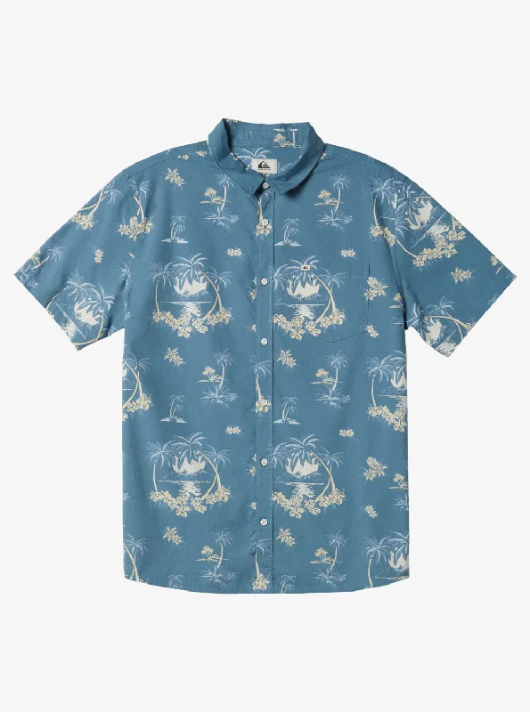 Palm Spritz Short Sleeve Shirt - Agean Blue Palm Spritz Masculine Men's 