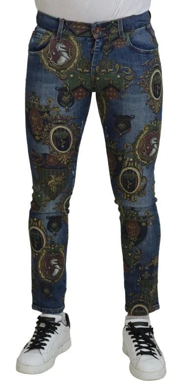 Dolce & Gabbana Elegant Slim-Fit Printed  Men's Jeans Sleek Men's Metallic