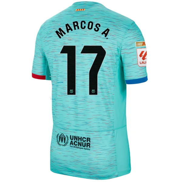 Nike Barcelona Marcos Alonso Third Jersey w/ La Liga Champion Patches 23/24 (Light Aqua/Royal Blue) Streetwear Style