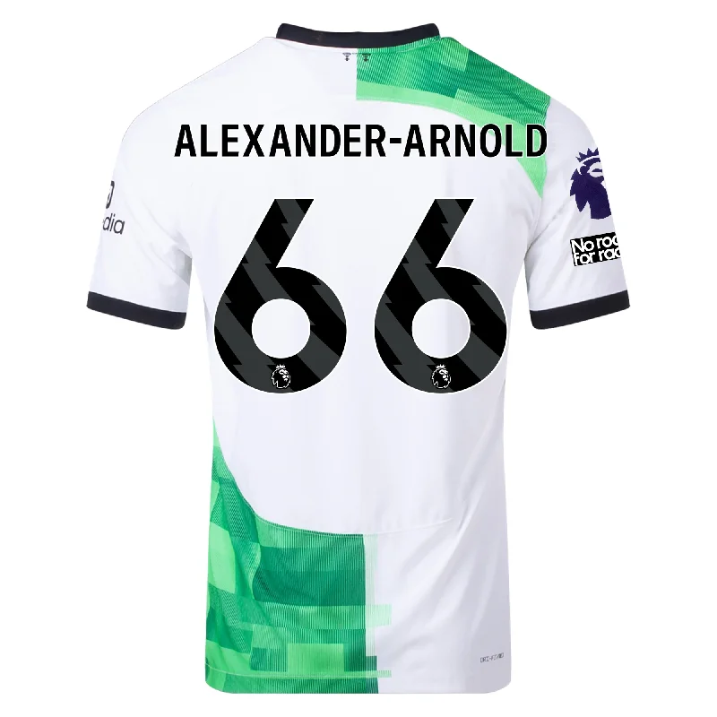 Nike Liverpool Authentic Alexander-Arnold Match Away Jersey w/ EPL + No Room For Racism Patches 23/24 (White/Green Spark) Lumberjack