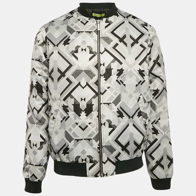 Versace Jeans Grey Geometric Print Synthetic Bomber Jacket M Streetwear Style