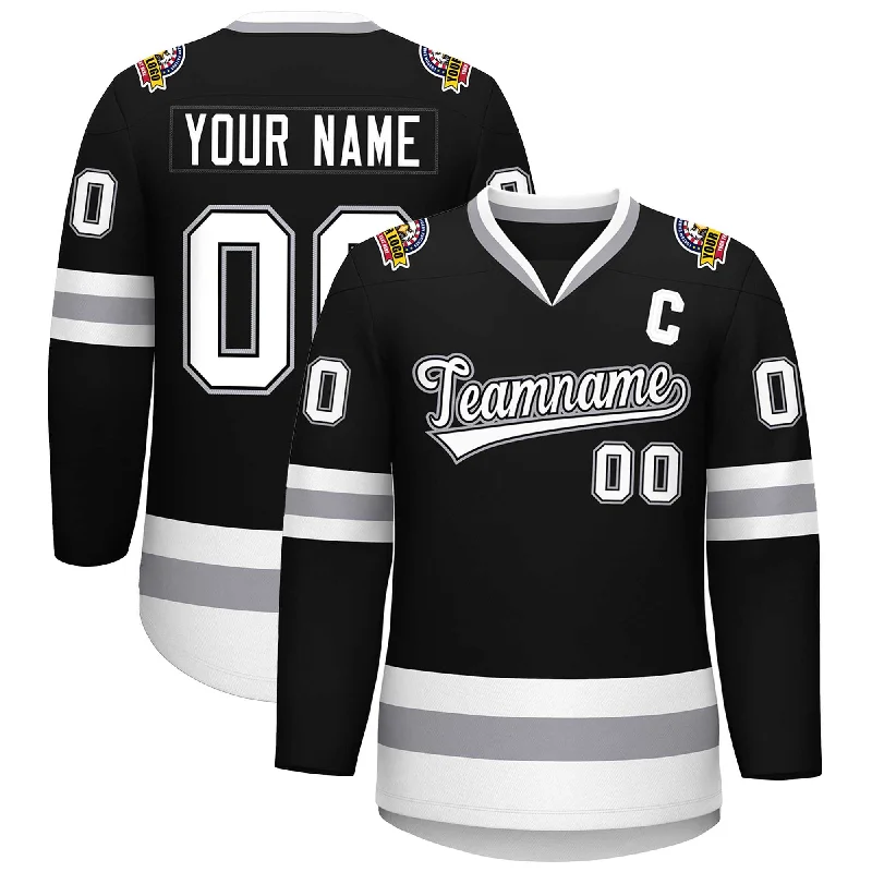 Custom Black White Black-Gray Classic Style Hockey Jersey Vacation