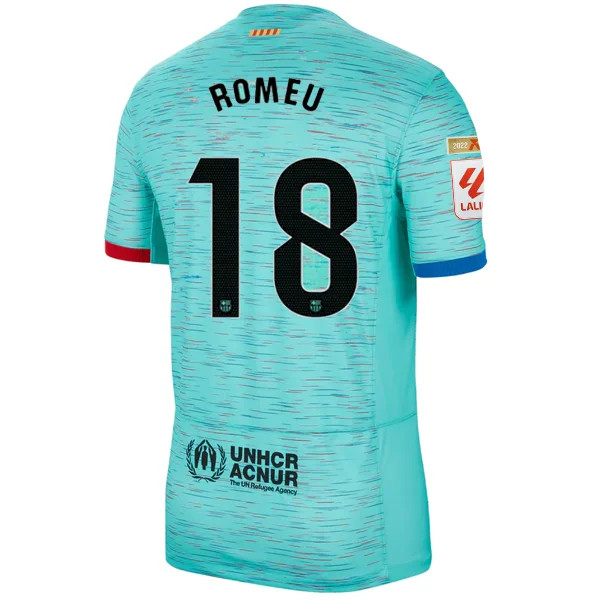 Nike Barcelona Oriol Romeu Third Jersey w/ La Liga Champion Patches 23/24 (Light Aqua/Royal Blue) Business