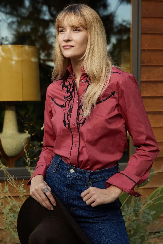 Ladies Cotton Pink Embroidery Western Shirt Lumberjack