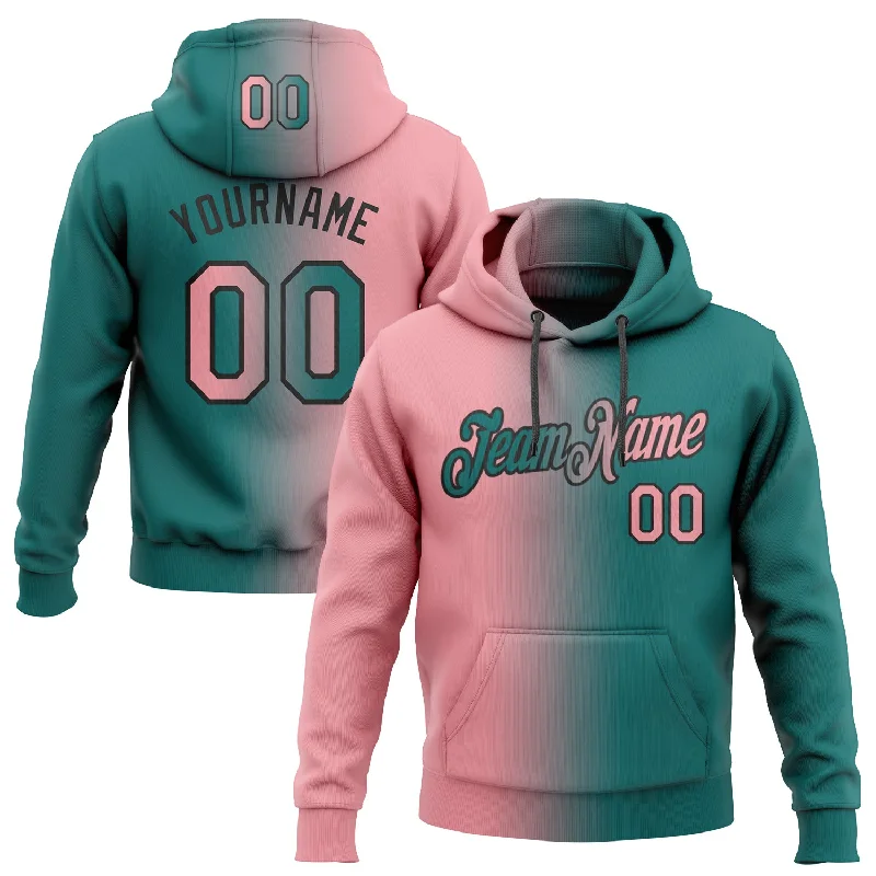 Custom Stitched Teal Medium Pink-Black Gradient Fashion Sports Pullover Sweatshirt Hoodie Dynamic Men's Moto