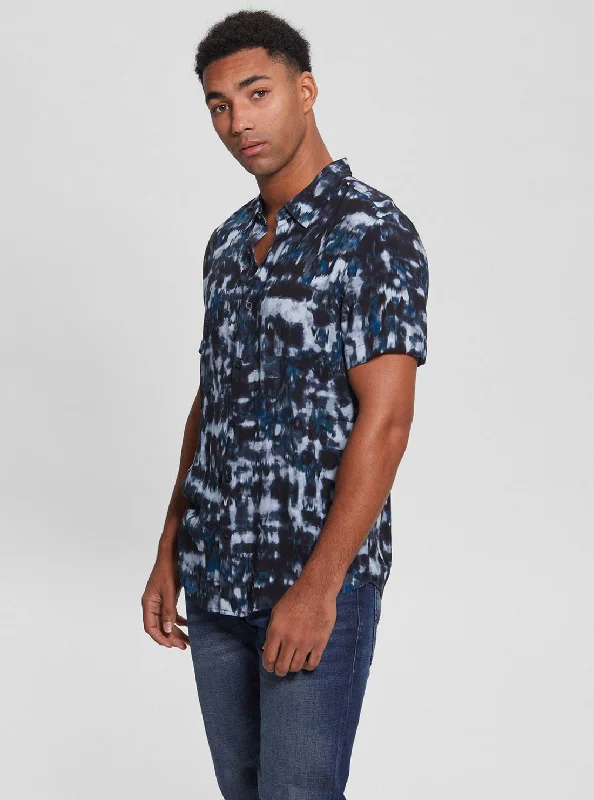 Eco Blue Tie Dye Ikat Shirt Traditional Men's Wool