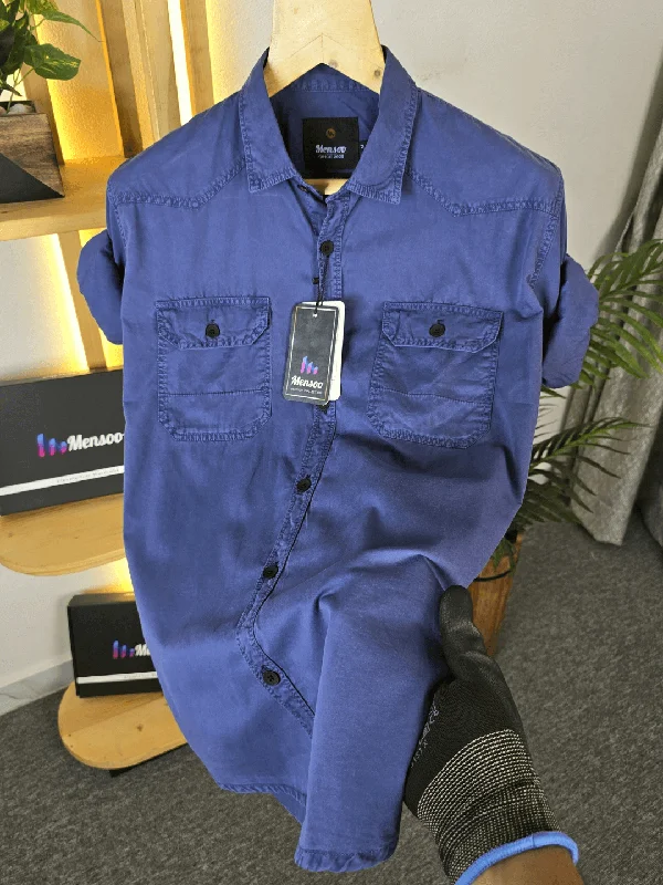 Double Pocket Denim Shirt Blue Elegant Men's Formal 