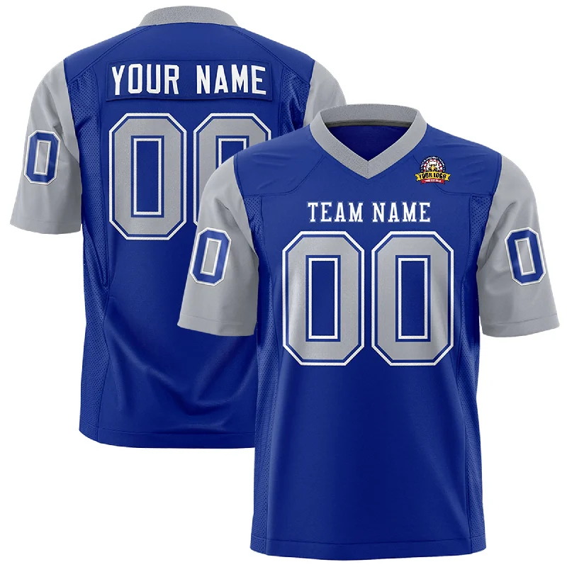 Custom Royal Gray Personalized Raglan Sleeves Design Authentic Football Jersey Classic Men's Pin