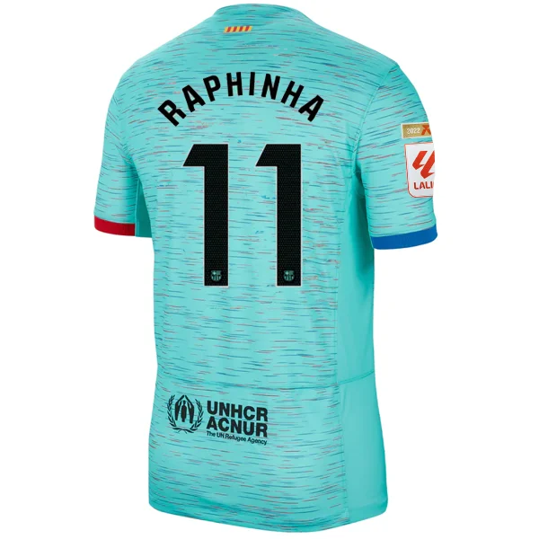 Nike Barcelona Raphina Third Jersey w/ La Liga Champion Patches 23/24 (Light Aqua/Royal Blue) Street