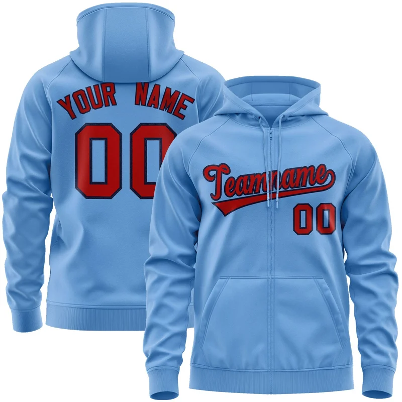 Custom Stitched Lt Blue Red-Navy Sports Full-Zip Sweatshirt Hoodie Cozy Men's Winter Custom Stitched Lt Blue Red-Navy Sports Full-Zip Sweatshirt Hoodie Cozy Men's Winter