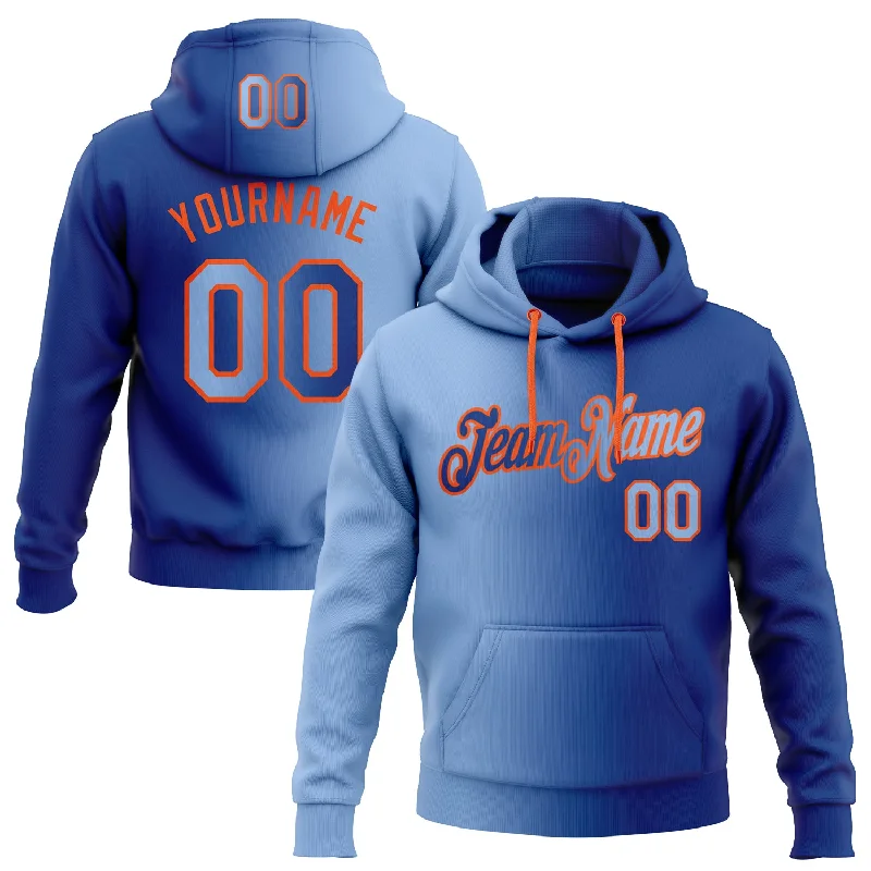 Custom Stitched Royal Light Blue-Orange Gradient Fashion Sports Pullover Sweatshirt Hoodie Unique Men's Upcycled