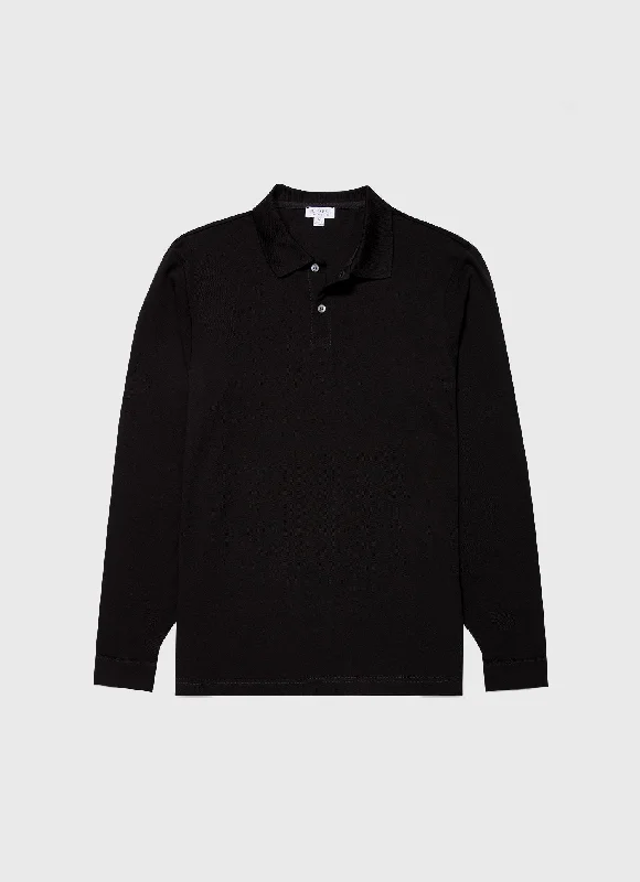 Men's Long Sleeve Piqué Polo Shirt in Black Laid