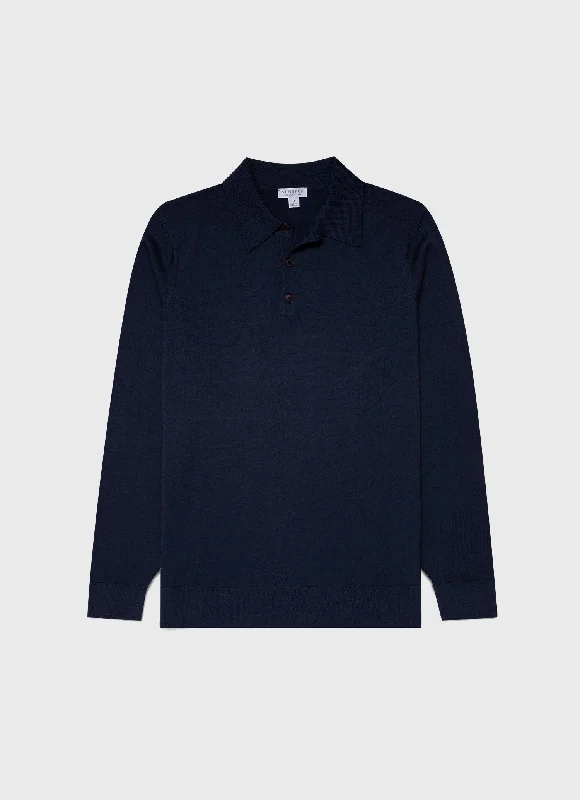 Men's Extra-Fine Merino Polo Shirt in Light Navy Relaxed Men's Beach