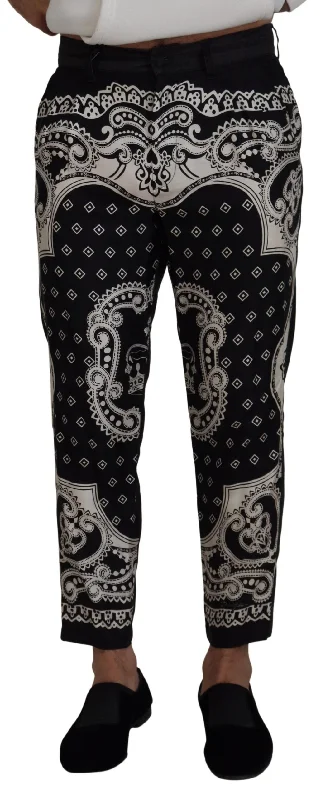 Dolce & Gabbana Elegant Bandana Print Silk-Cotton Men's Pants Sporty Men's Athleisure 