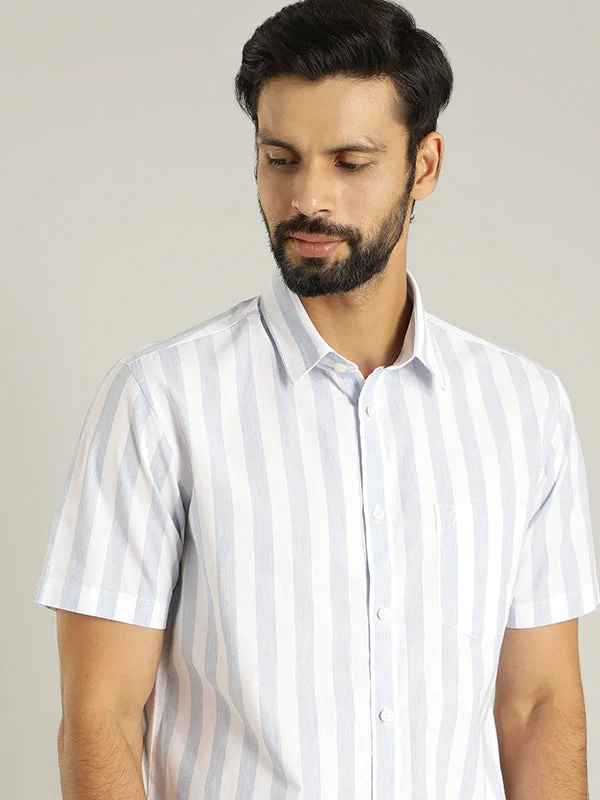 Men Striped Half Sleeve Cotton Shirt Edgy Men's Punk