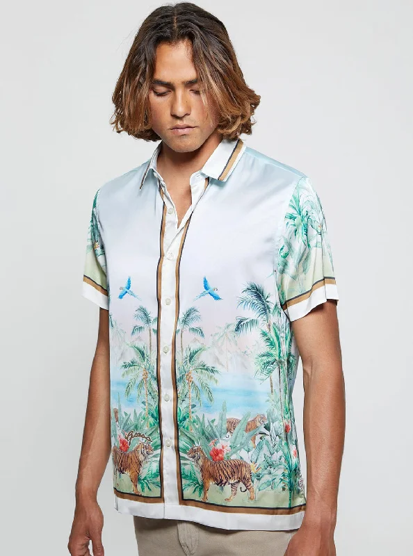 Blue Charm Big Cat Shirt Elegant Men's Formal 