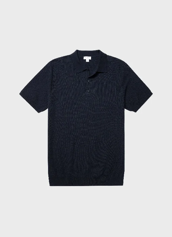 Men's Knit Polo Shirt in Navy Modern Men's Geometric