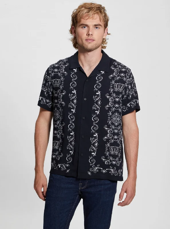 Eco Black Royal Print Short Sleeve Shirt Dynamic Men's Glow