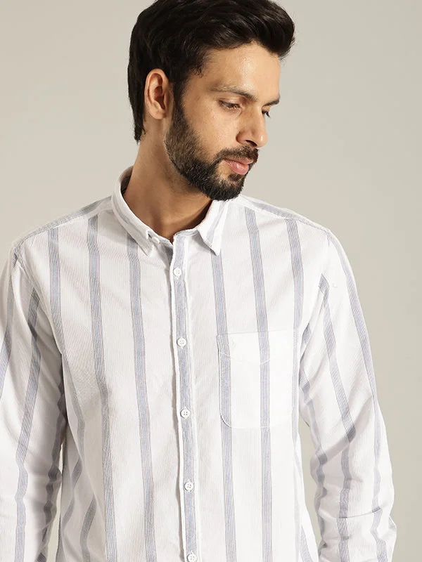 Men Striped Full Sleeve Cotton Shirt Earthy Men's Sustainable 