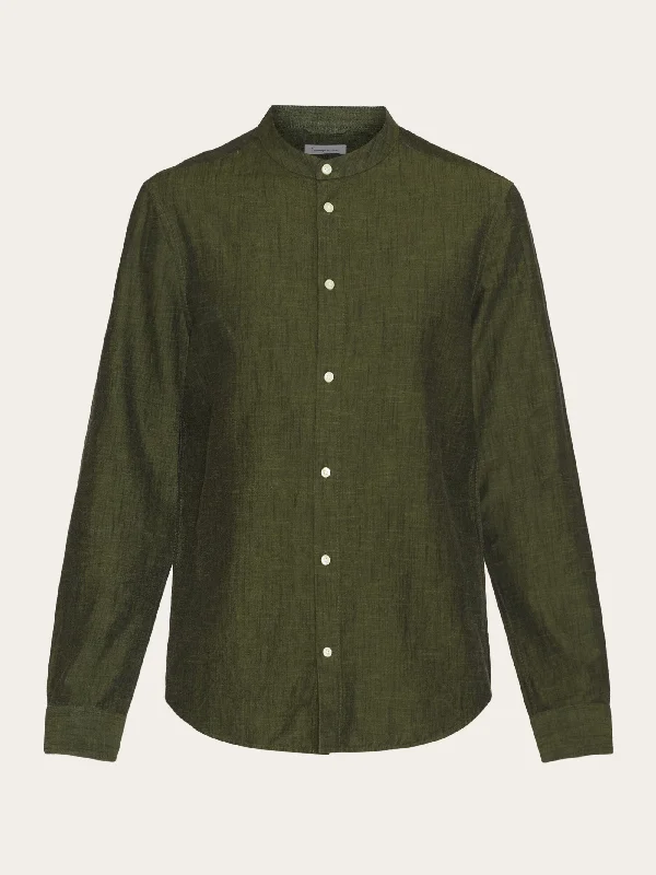 Custom fit linen stand collar shirt - Burned Olive Classic Men's Pin