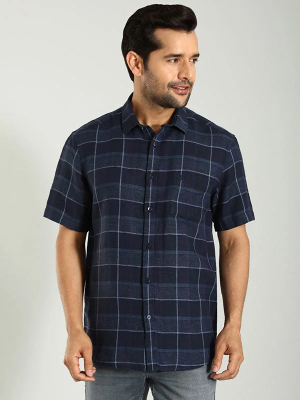 Men Checked Half Sleeve Linen Shirt Organic