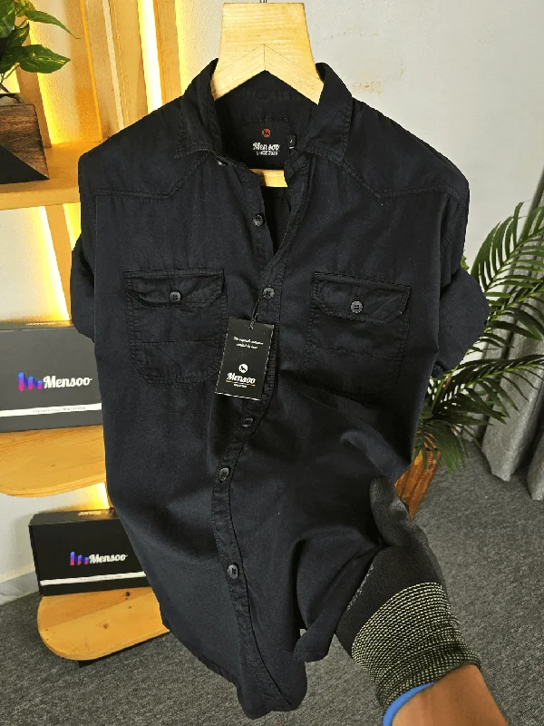 Double Pocket Denim Shirt Black Sharp Men's Italian