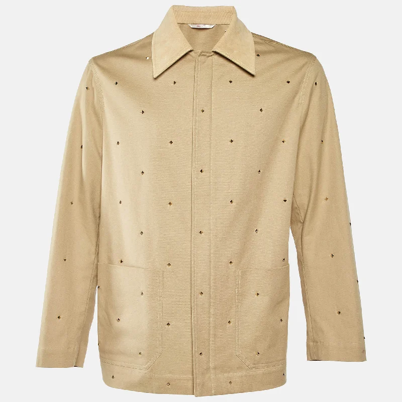 Valentino Beige Studded Cotton Zip-Up Jacket Unique Men's Patch