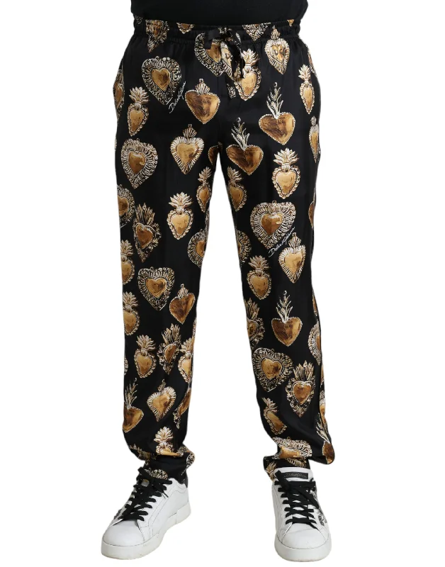 Dolce & Gabbana Chic Heart Print Silk Pajama Men's Pants Sporty Men's Tennis