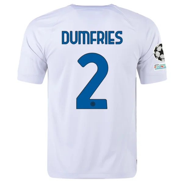 Nike Inter Milan Denzel Dumfries Away Jersey w/ Champions League + Copa Italia Patches 23/24 (White/Lyon Blue) Artistic Men's Hand