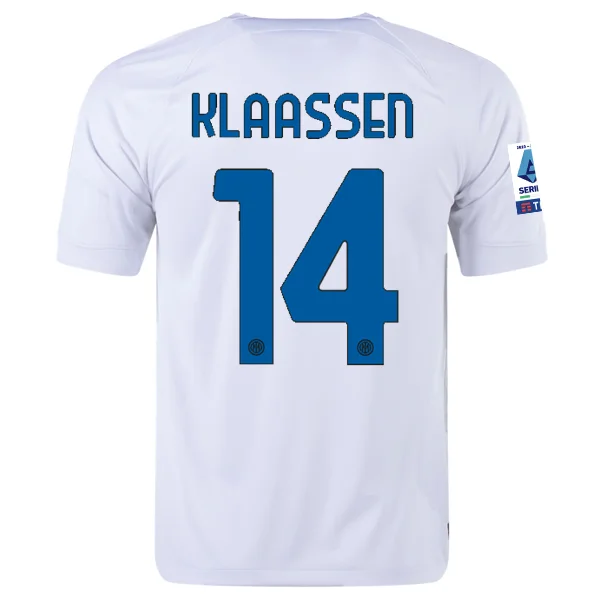 Nike Inter Milan Davy Klaassen Away Jersey w/ Series A + Copa Italia Patches 23/24 (White/Lyon Blue) Beach