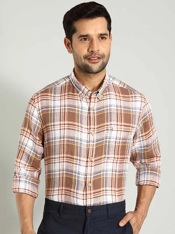 Men Checked Full Sleeve Linen Shirt Bold Men's Statement