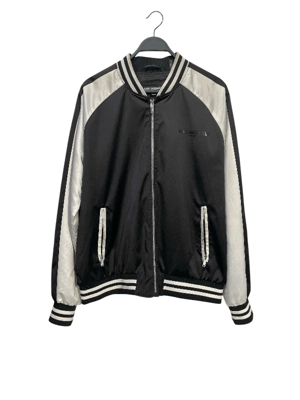 KARL LAGERFELD/Baseball Jkt/XL/Silk/BLK/WHITE SLEEVE/ZIP UP British Gentleman Style