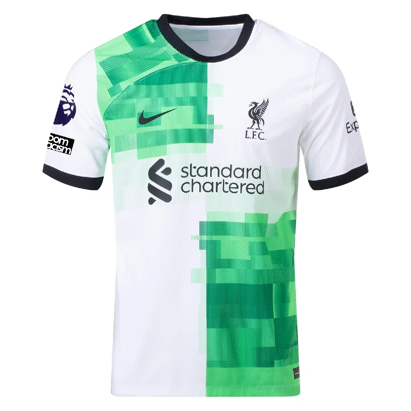 Nike Liverpool Authentic Match Away Jersey w/ EPL + No Room For Racism Patches 23/24 (White/Green Spark) Sporty Men's Tennis