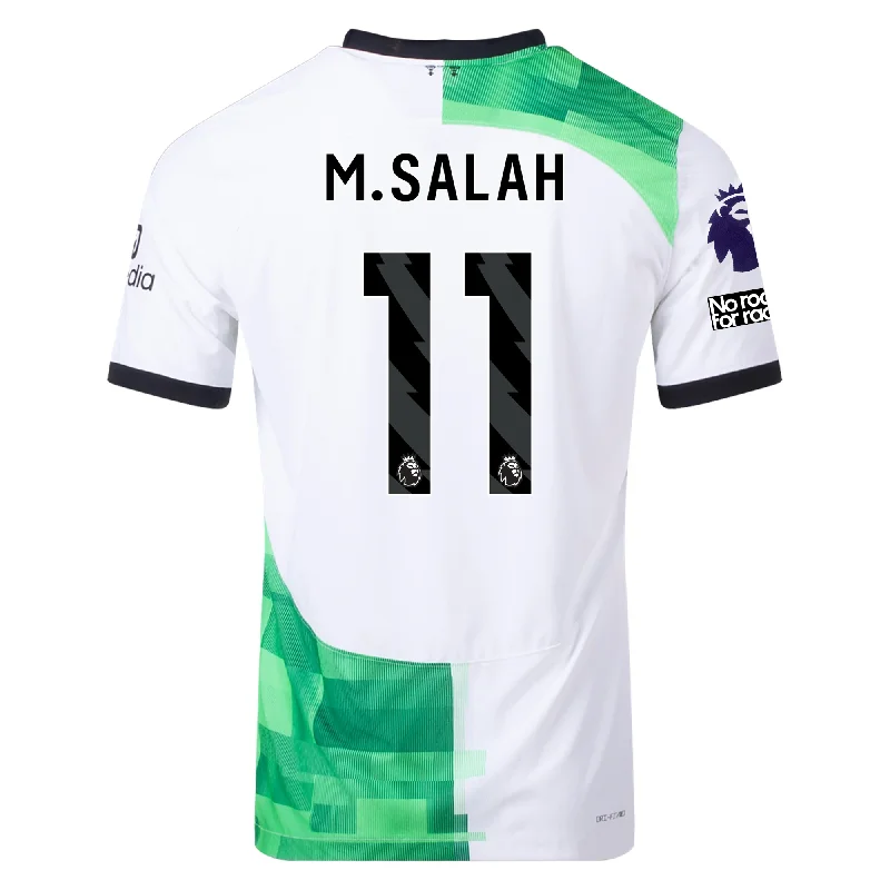 Nike Liverpool Authentic Mohamad Salah Match Away Jersey w/ EPL + No Room For Racism Patches 23/24 (White/Green Spark) Vacation