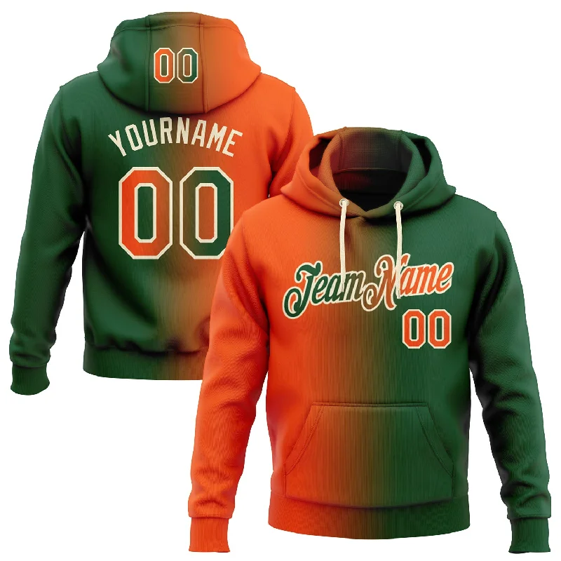 Custom Stitched Green Orange-Cream Gradient Fashion Sports Pullover Sweatshirt Hoodie Beach