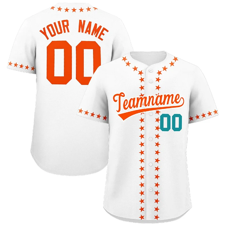 Custom White Orange Star Ribbing Authentic Baseball Jersey Casual Men's Short