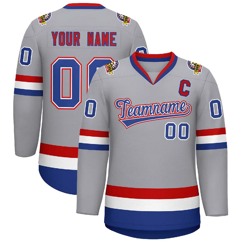 Custom Gray Royal White-Red Classic Style Hockey Jersey Relaxed Men's Beach