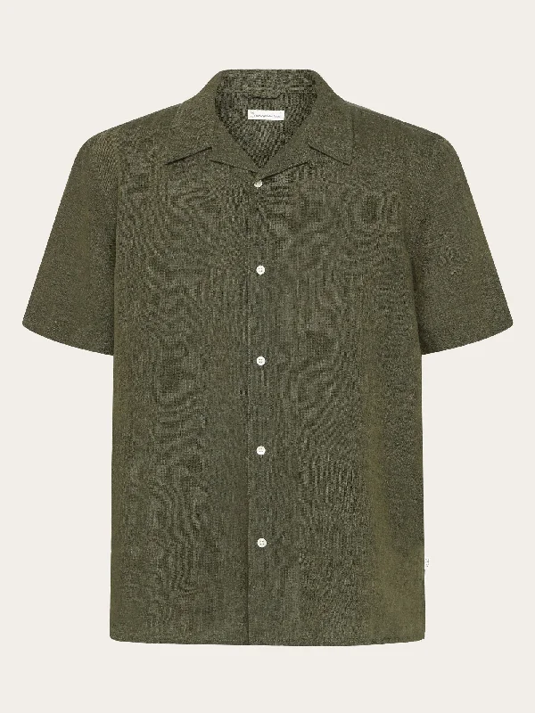 Box fit short sleeved linen shirt - Burned Olive Practical Men's Multi