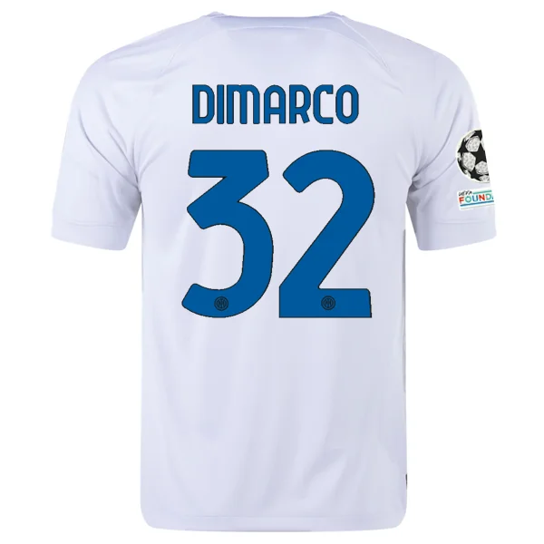 Nike Inter Milan Federico Dimarco Away Jersey w/ Champions League + Copa Italia Patches 23/24 (White/Lyon Blue) Youthful Men's Anime