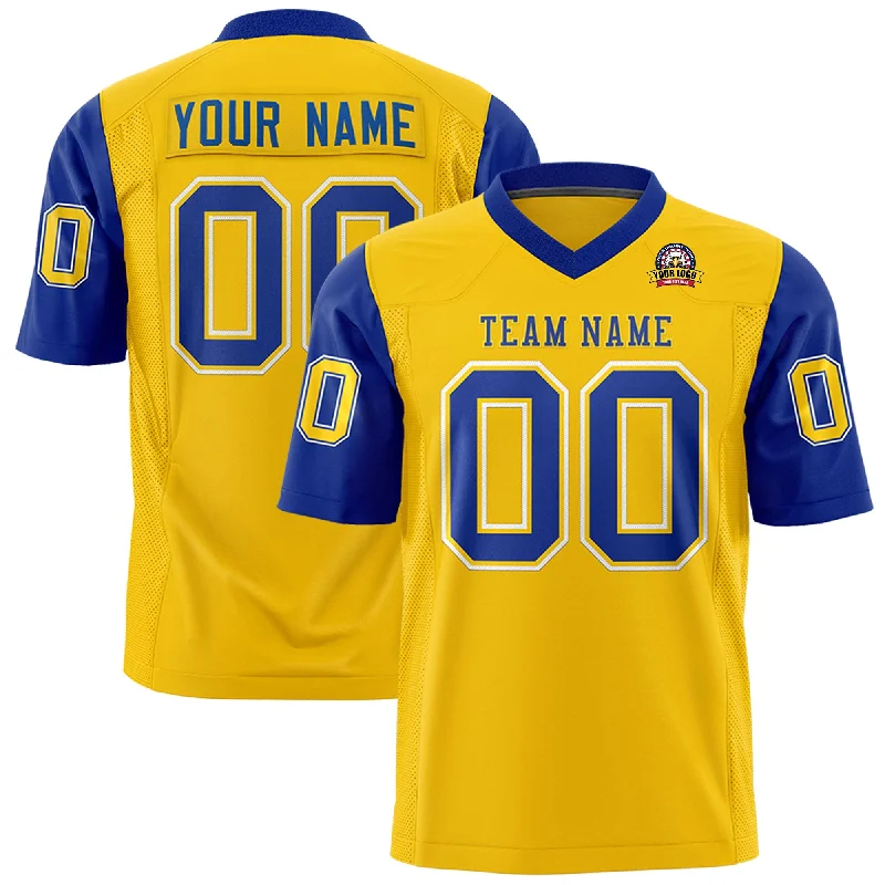 Custom Gold Royal Personalized Raglan Sleeves Design Authentic Football Jersey Cozy Men's Sherpa