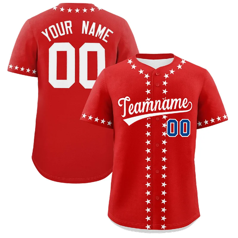 Custom Red White Star Ribbing Authentic Baseball Jersey Cool Men's Distressed